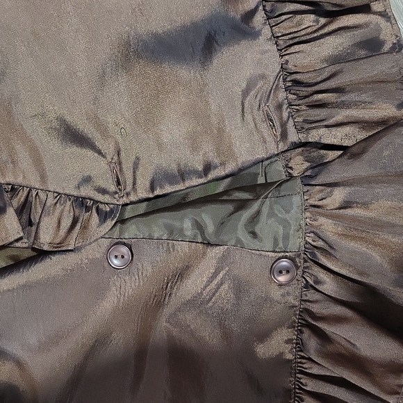 VINTAGE METAPHOR Brown Poly/Nylon Acetate Wrap V-neck Ruffle Blouse - Picture 7 of 16